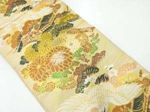 アンティーク　鶴に草花模様織出し丸帯（着用可）